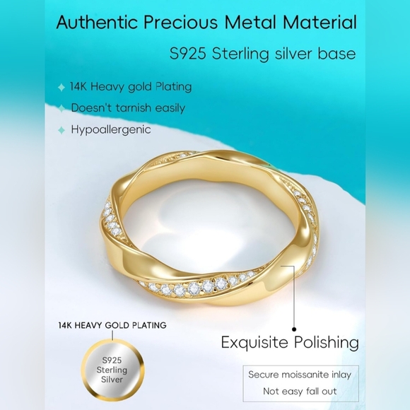 Timelesstar Moissanite Ring 14k Gold Plated S925 Sterling Silver size 7 - Picture 5 of 6